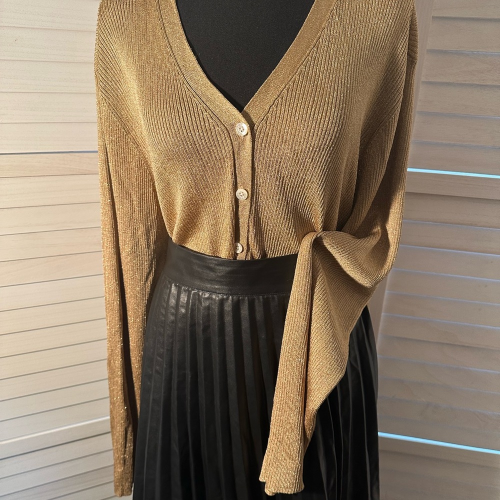 NWOT Lauren Ralph Lauren Plus Size Gold Shimmer Ribbed Knit Cardigan 3x